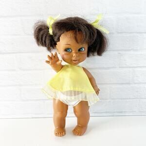 Vintage 1960s Girl Doll African American Black Baby Waving Hong Kong Plastic